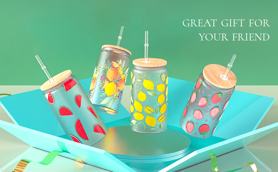 12 Pack Sublimation Glass Cups Blanks with Bamboo Lid 16 OZ