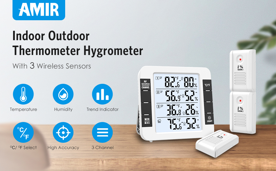 AMIR Upgraded Indoor Outdoor Thermometer, Digital Hygrometer