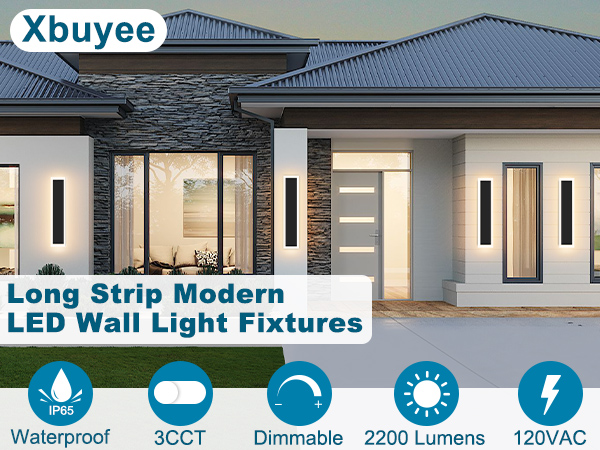 Xbuyee 24inch Modern Outdoor Wall Light Porch Light LED Long
