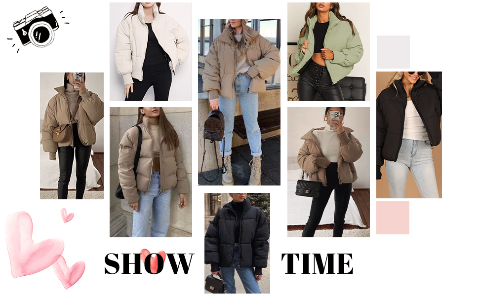 Women's Winter Puffer Jacket Oversized Zip-Up Quilted Puffy Bubble Short Down Coat