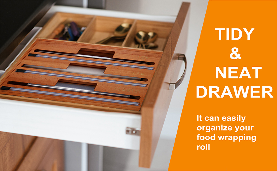 EVEKEI Foil and Plastic Wrap Organizer with Cutter, 3 in 1