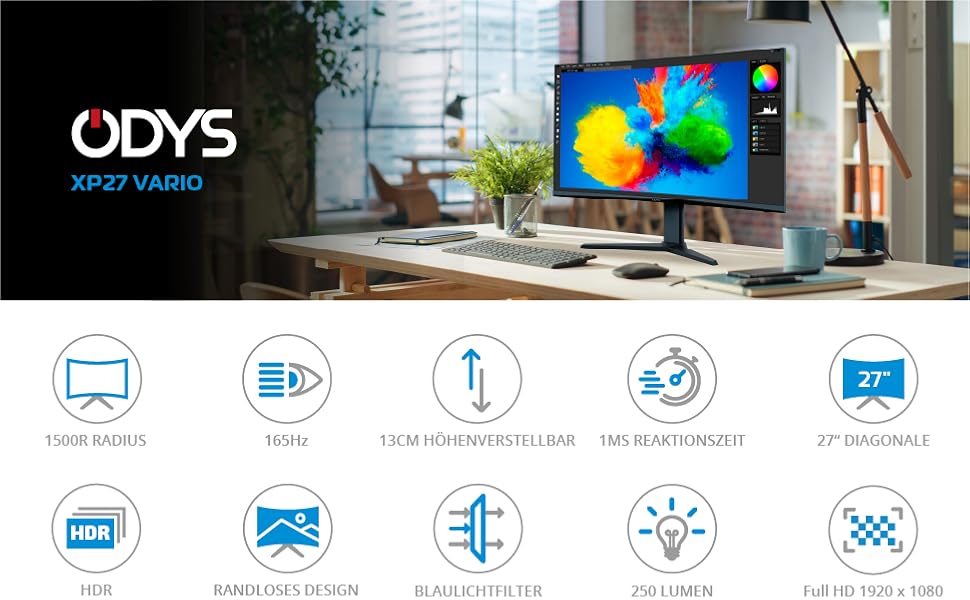 Odys XP27 69cm Vario FHD Curved Gaming Monitor Amazon.de Computer