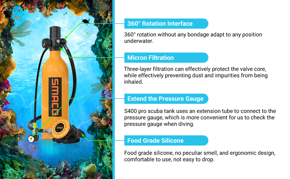 最新‼️ SMACO s 400 pro ‼️ミニボンベ  1ℓ ダイビング SMACO S400Pro 1L Scuba Diving Tank Kit for Underwater