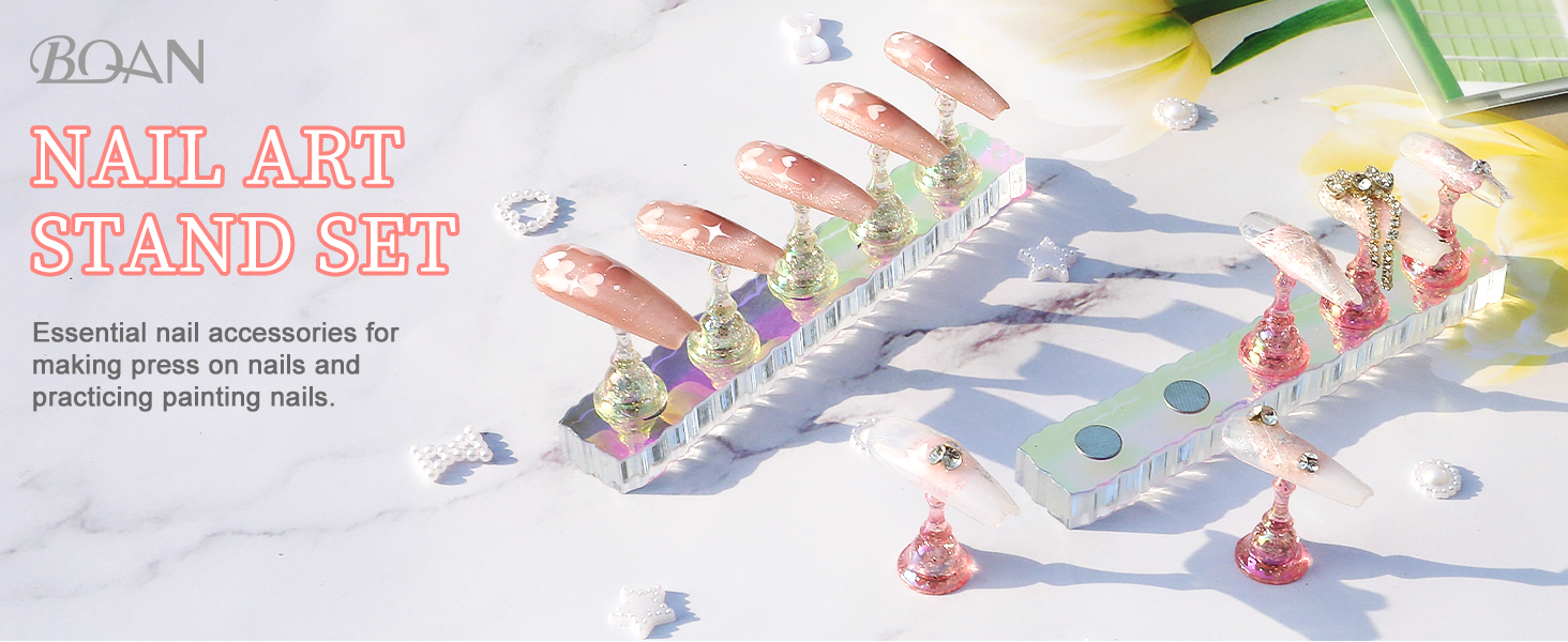 BQAN 2 Set Nail Holder for Painting Nails, Aurora Acrylic Nail Stand for Press on