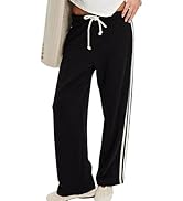 Hixiaohe Womens Wide Leg Sweatpants Elastic Waist Drawstring Baggy Lounge Stripe Gym Sweat Pants ...