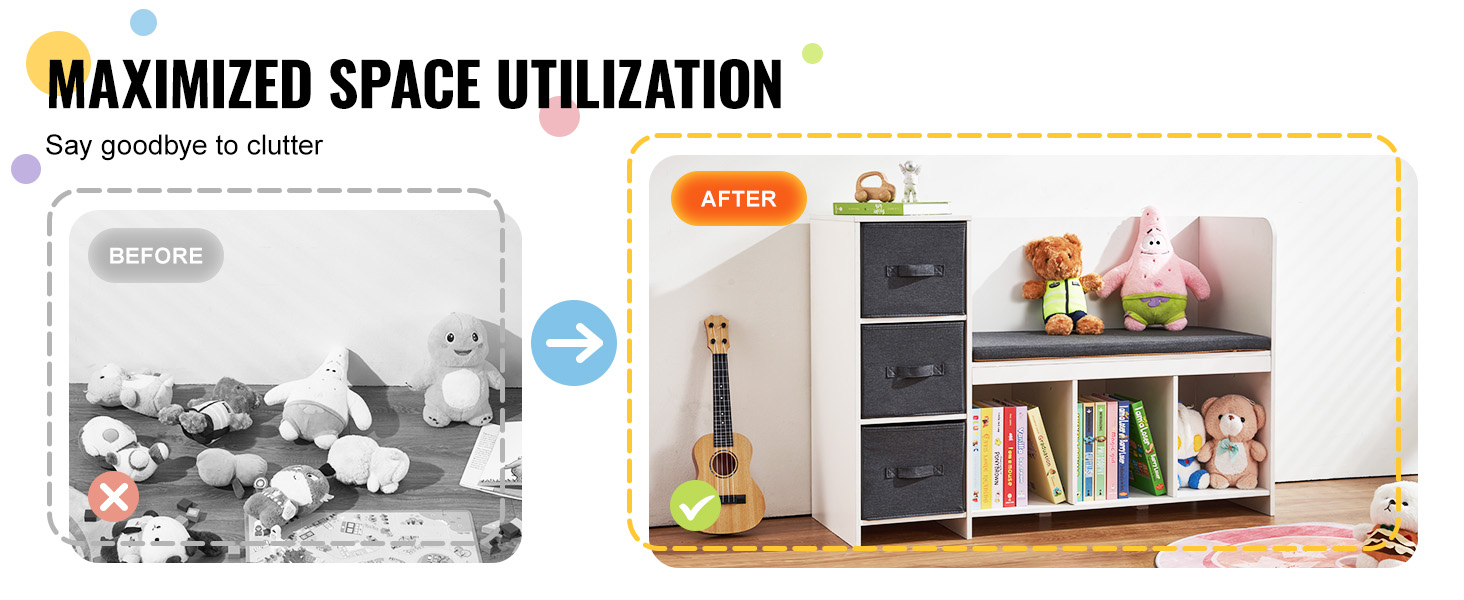 VEVOR Kids Reading Nook Bench, Toddler Bookshelf and