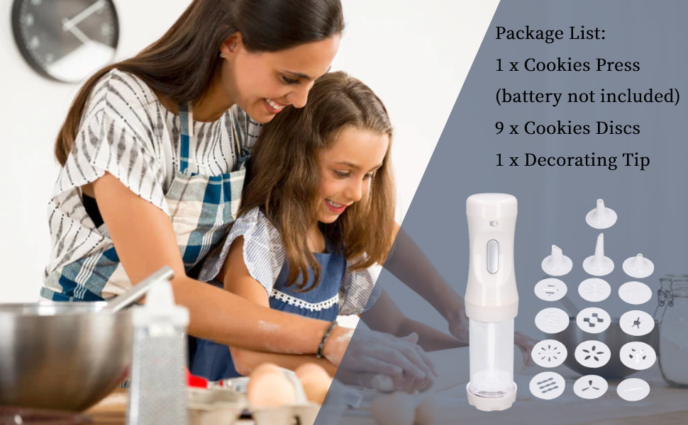 Cookie Press Gun Kit, Electric Cookies Maker Tool with 9 Discs and 1 Icing Tip for DIY Biscuit