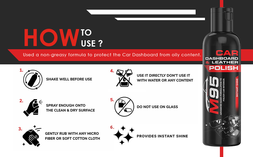 M95 Car Dashboard Polish, Seat and car Interior Polish, Plastic Restorer Rubbing Polish for Car
