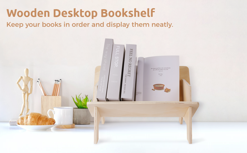 yeesport Wooden Desktop Bookshelf, Simple Tilted Tabletop