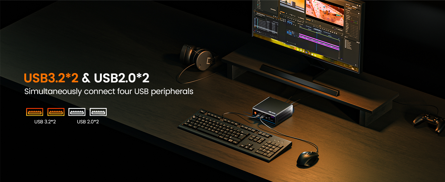 Conecta cuatro periféricos USB a la vez (USB 3.2 x2 + USB 2.0 x2)