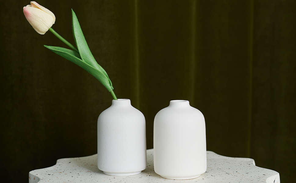 Small White Ceramic Vases Set 6 for Decor, Boho Bud Vases