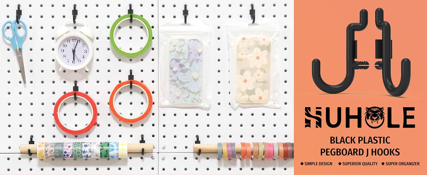 Plastic Pegboard Hooks 100pc Black