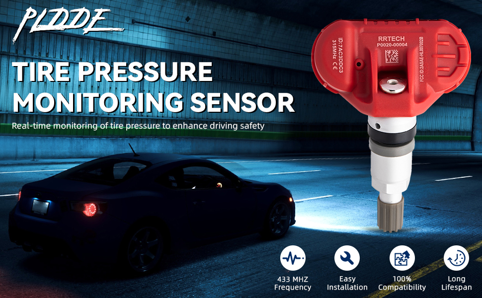 PLDDE 4pcs Tire Pressure Monitoring Sensor 315MHz Snap in