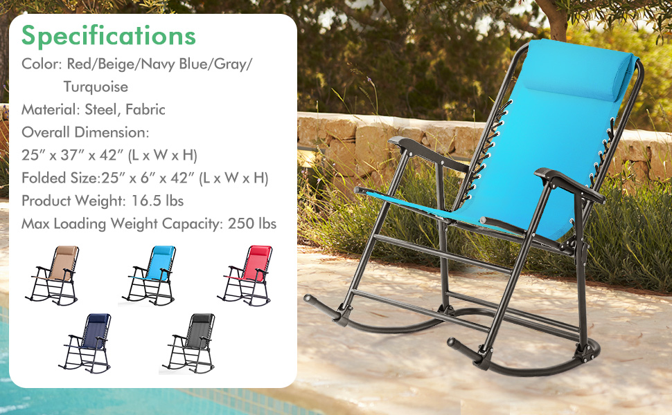 Tangkula Outdoor Folding Rocking Chair, No Assembly Required, Zero