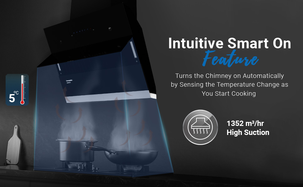 Crompton IntelliSense 60 cm Kitchen Chimney with 1352 m³/hr Suction ...