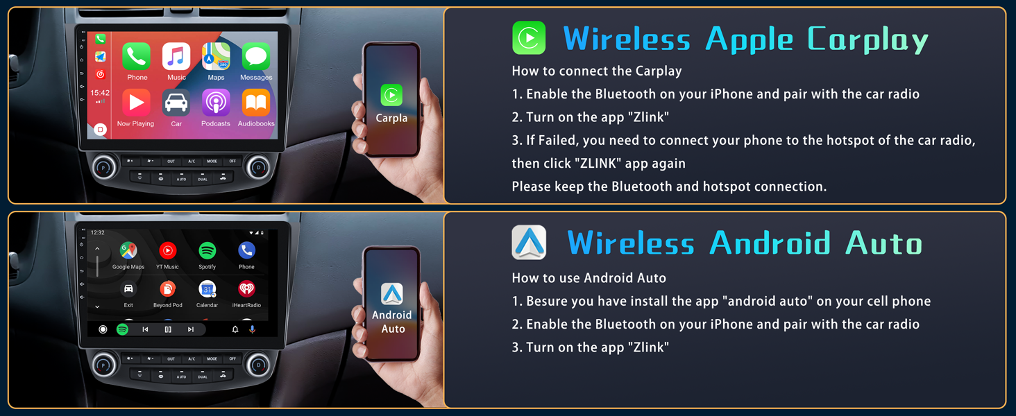 wireless android auto double din car stereo android auto 2007 honda accord accessories 2003-2007