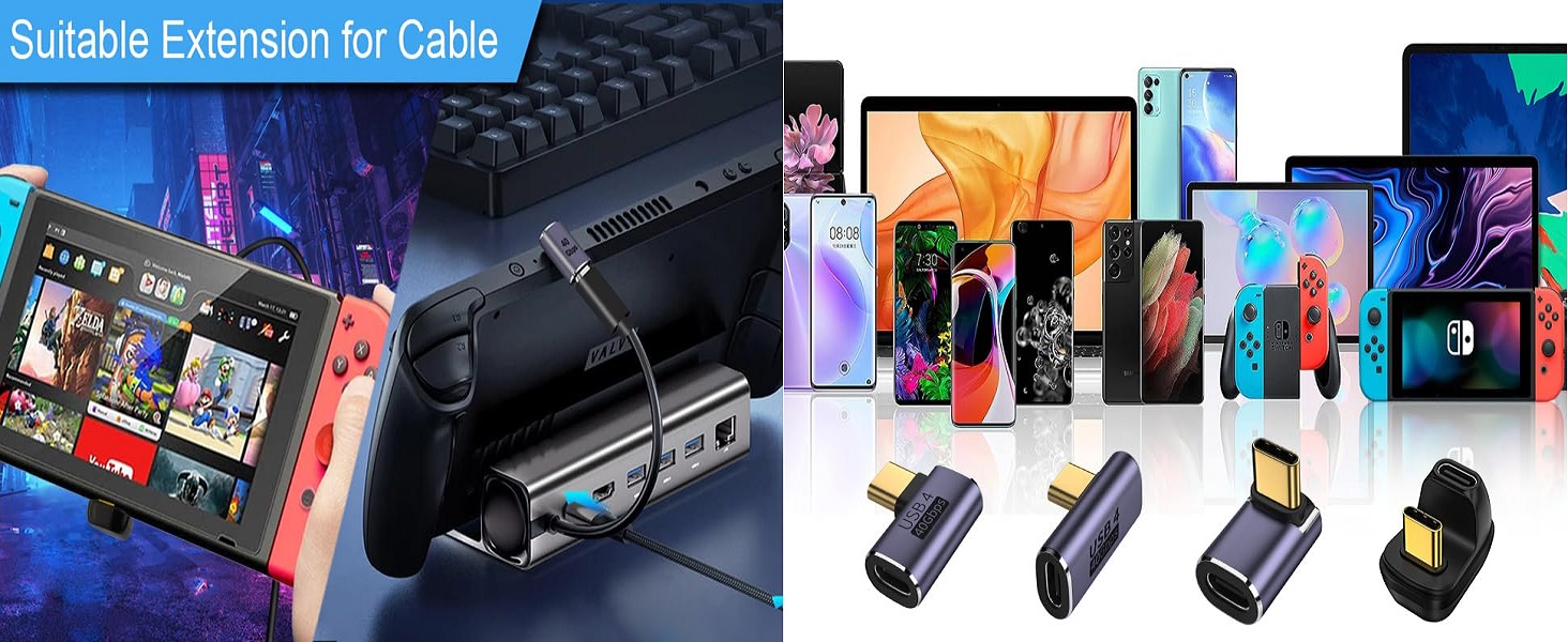 Mixed USB C Adapter USB 4.0/Thunderbolt 4 with 100W 40Gbps 90/180 Degree Right Angle