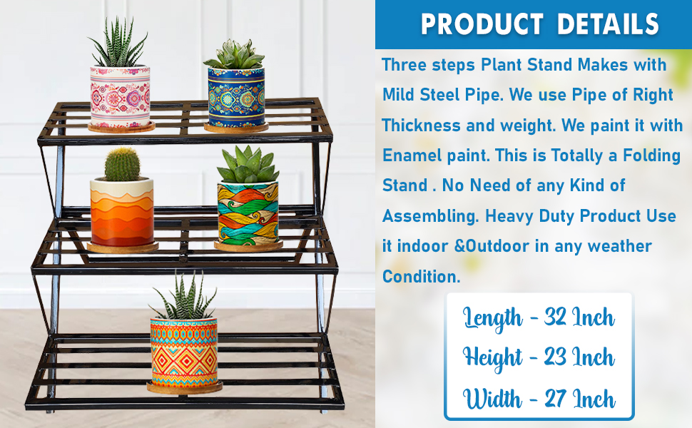 TRUPOT AOne Steels 3 Step Garden Plant Stand, Metal Step Flower Pot