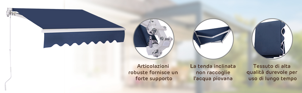 COSTWAY Tenda Da Sole Per Esterno Avvolgibile, Tenda Da Sole A Bracci Estensibili Con Telaio In Alluminio E Tettuccio Resistente Al Sole E Impermeabile E Manovella (250 X 200 Cm, Blu) 11 1