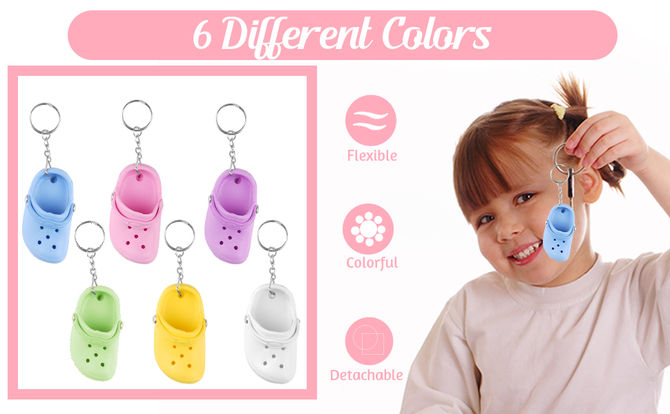 Vaktop Croc Keyring, 6pcs Mini Croc Shoe Keychain, Funny Slippers Keychains, Shoe Charms Keyring Bag Pendant Accessories for Girls Boys Adults 13 Croc Keyring 03