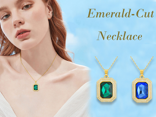 Amazon.com: KZX Blue Crystal Necklace for Women Emerald-Cut