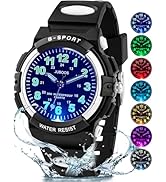 Juboos Kids Watch Analog with 7 Colorful Night Lights Boys Girls Waterproof Soft Strap Kids Time ...