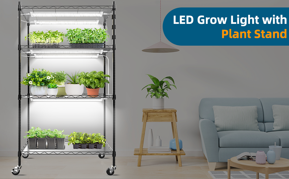 Nedechom Plant Shelf with Grow Light, 4Tier Metal Grow