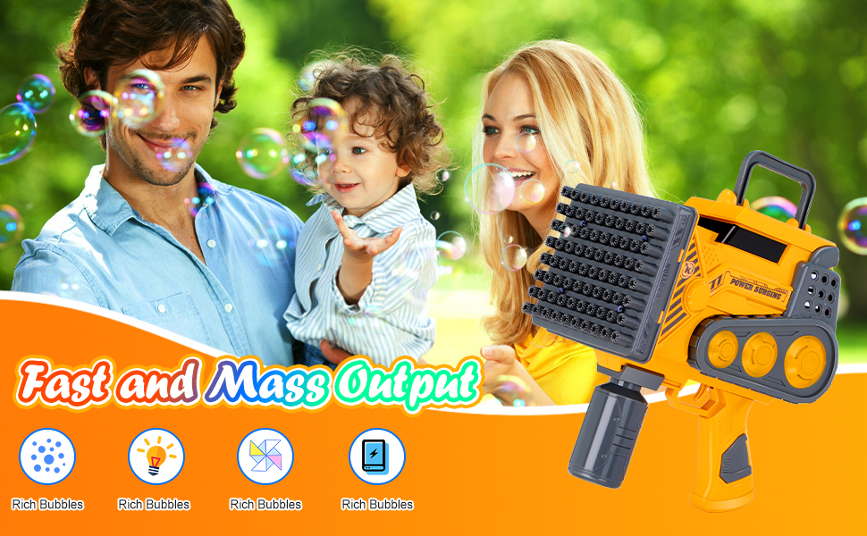 Bubble Gun, 80 Holes Bubble Machine Gun with Colorful