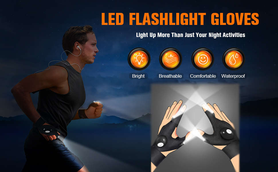 LED Flashlight Gloves, Birthday Gifts for Men Dad Him Husband, Cool Gadgets Hands-Free Lights Gloves