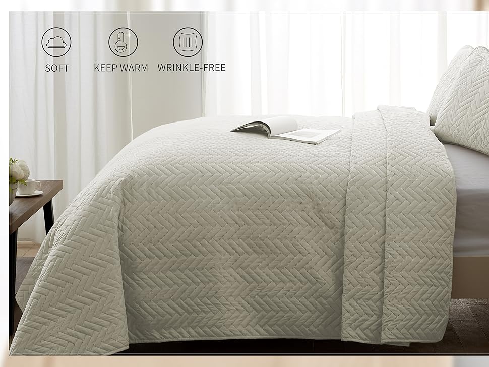 SEMECH King Size Quilt King Quilt Set California King Quilt, Beige