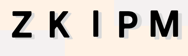 Text displays 'Z K I P M' in large black capital letters against a white background.