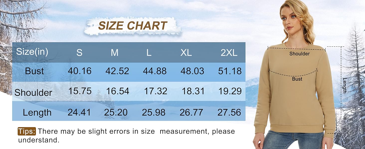 Women's Sherpa Lined Sweatshirts Fleece Crew Neck Long Sleeve Jumpers Soft Warm Sweater for Women