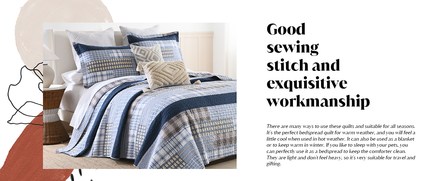 Finlonte Quilt King Size 100 Cotton King Size Quilts Blue