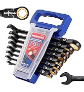 WORKPRO 8-piece Flex Head Ratcheting Wrench Set, Anti-slip Set Metric 8-17 mm, 72-Teeth, Cr-V Con...
