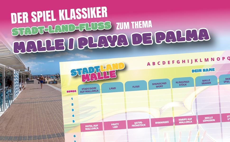 Stadt-Land-Fluss, Stadt-Land-Ballermann, reisespiel, Spielblock