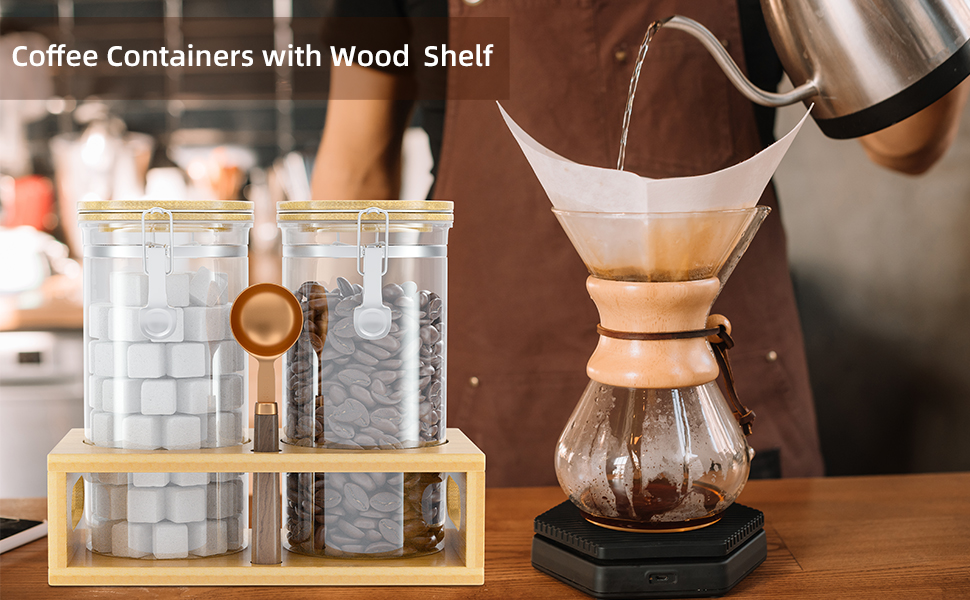 BulkPanda Glass Coffee Ground Containers with Shelf, 2Pcs