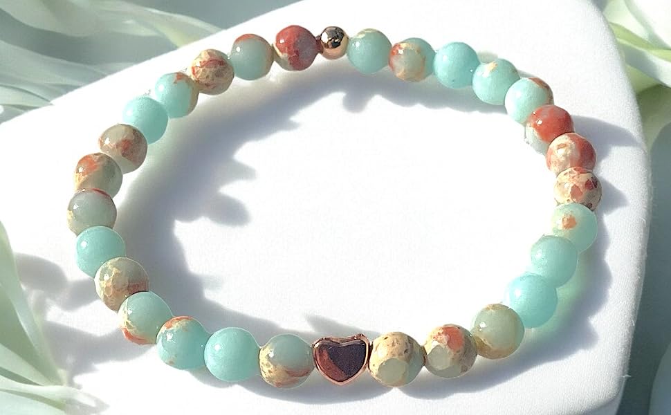 Steinfixx Armband Handmade Shoushan Stone Larderit Gleichgewicht Perlen Gold rose 333 Herz Geschenk