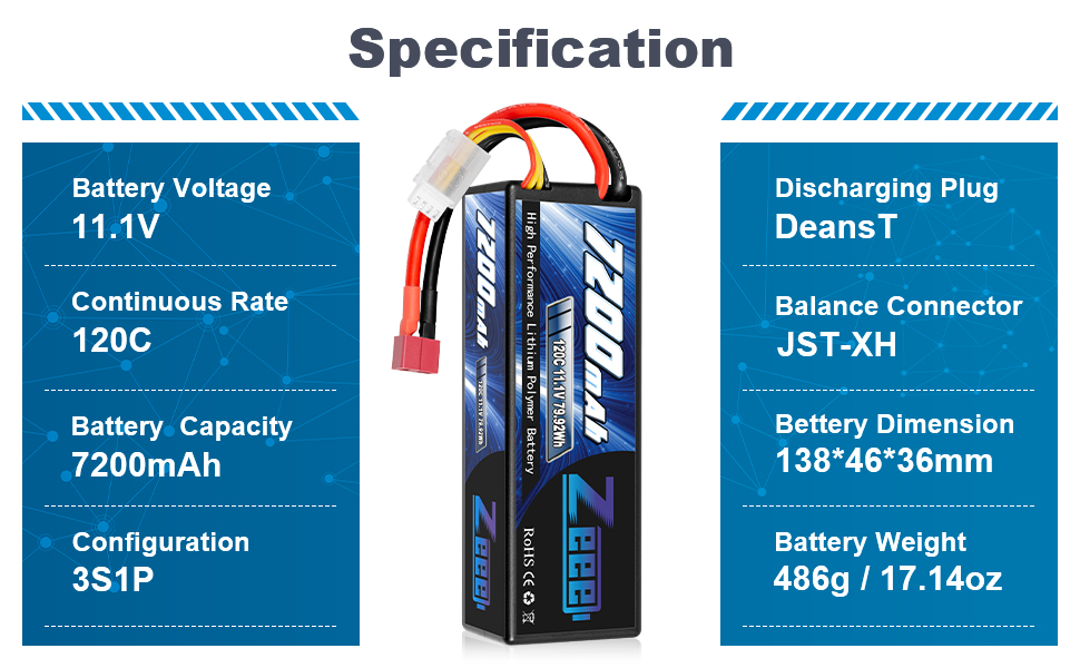 3s 7200mah lipo battery