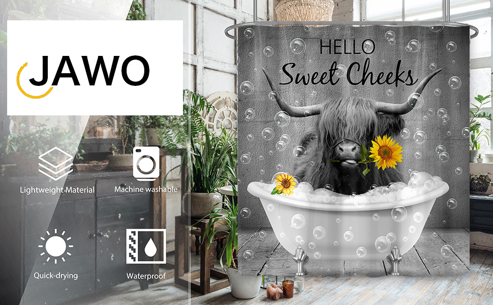 Funny Highland Cow Shower Curtain for Bathroom,Rustic Bull