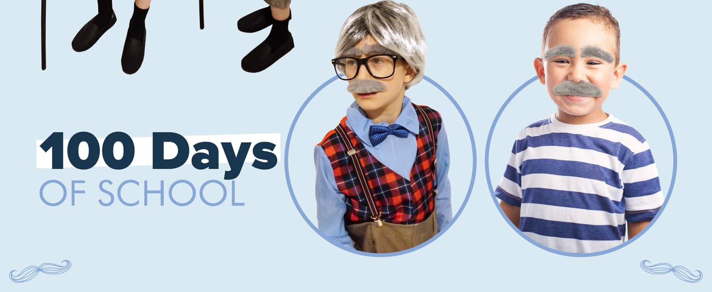 gray moustache wig hair boys old man costume outfit accessory grandpa 100 day of school