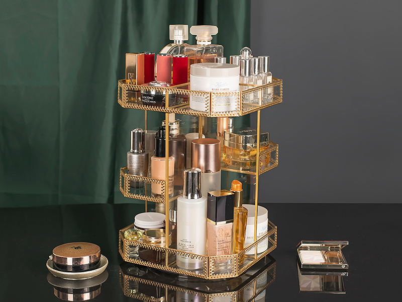 Yolmina Gold Glass Makeup Storage Organizer, 360° Rotation