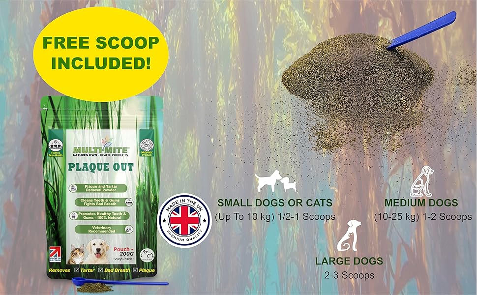PLAQUE OUT 200G Resealable Pouch Tartar Plaque Off Remover, 100% Natural & Organic - Bad Breath Teeth Gum Care for Dogs, Cats 15 3