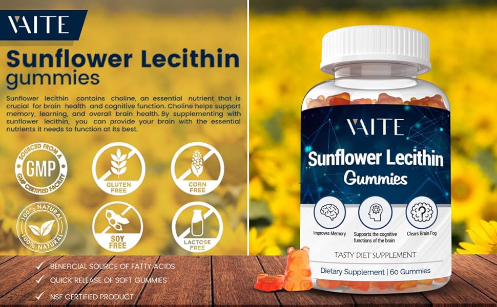 Sunflower Lecithin Gummies 800mg Supplements for Clogged