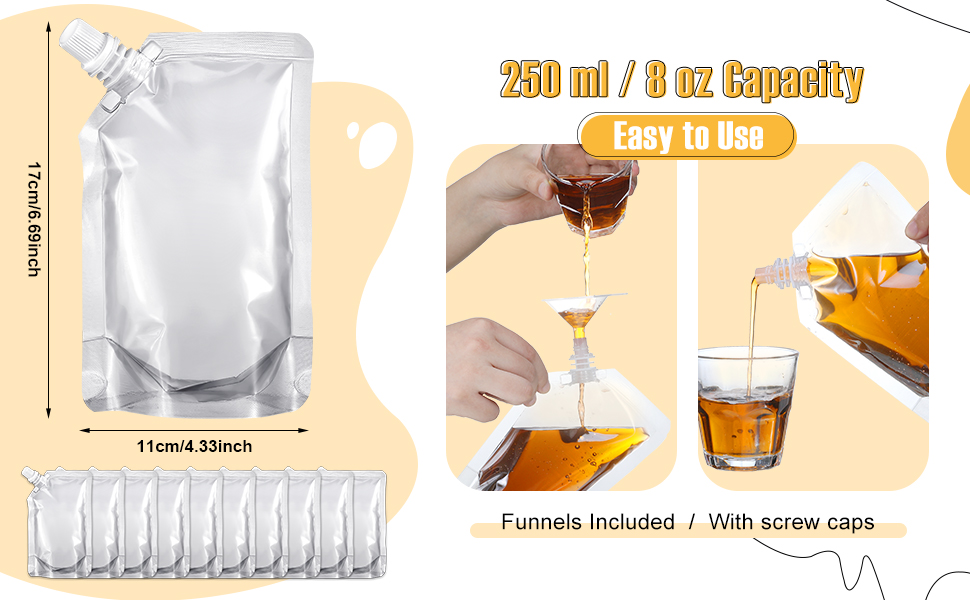 Meanplan 100 Pcs Plastic Flasks Pouches Bulk Reusable Plastic Pouches Leak Proof