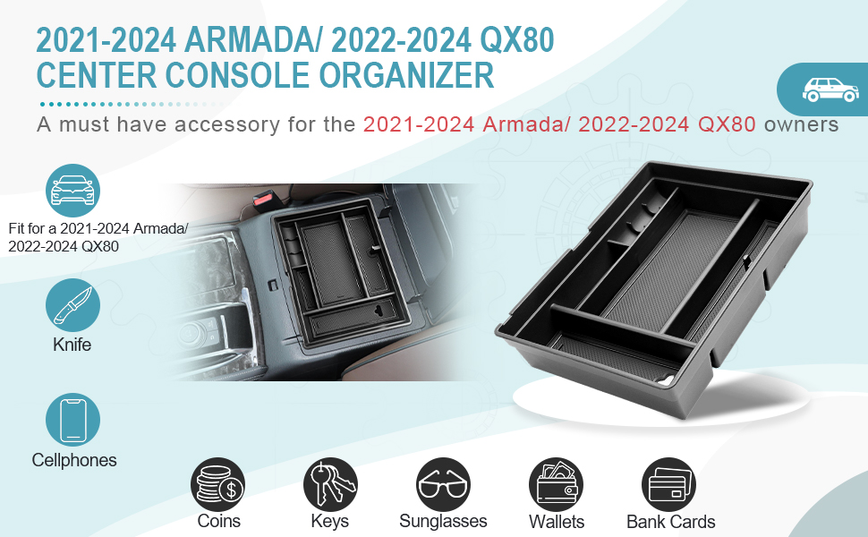 CDEFG Armada QX80 Center Console Organizer Tray for 2021