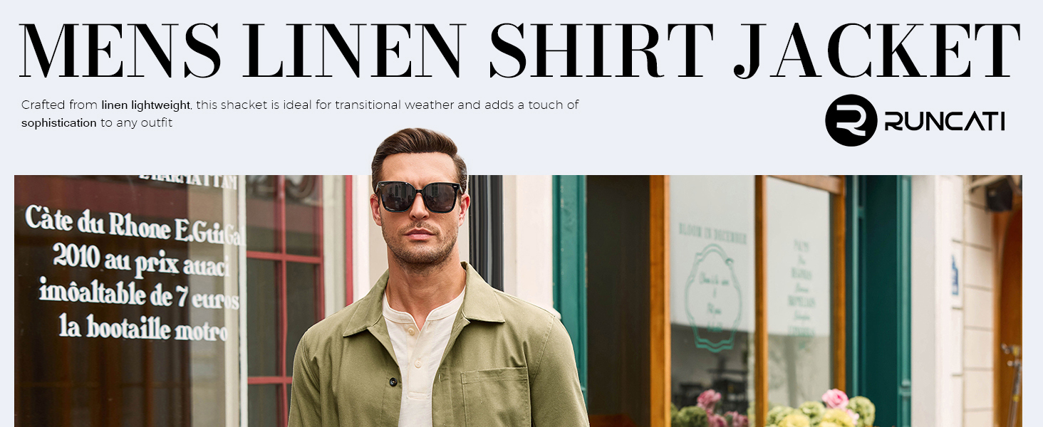 Mens Linen Shirt Jacket Button Down Long Sleeve Shacket Casual Lightweight Jacket Coat