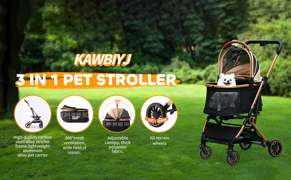 Pet Stroller 3 in 1 Folding Dog Stroller,4 Wheels Dog Cat