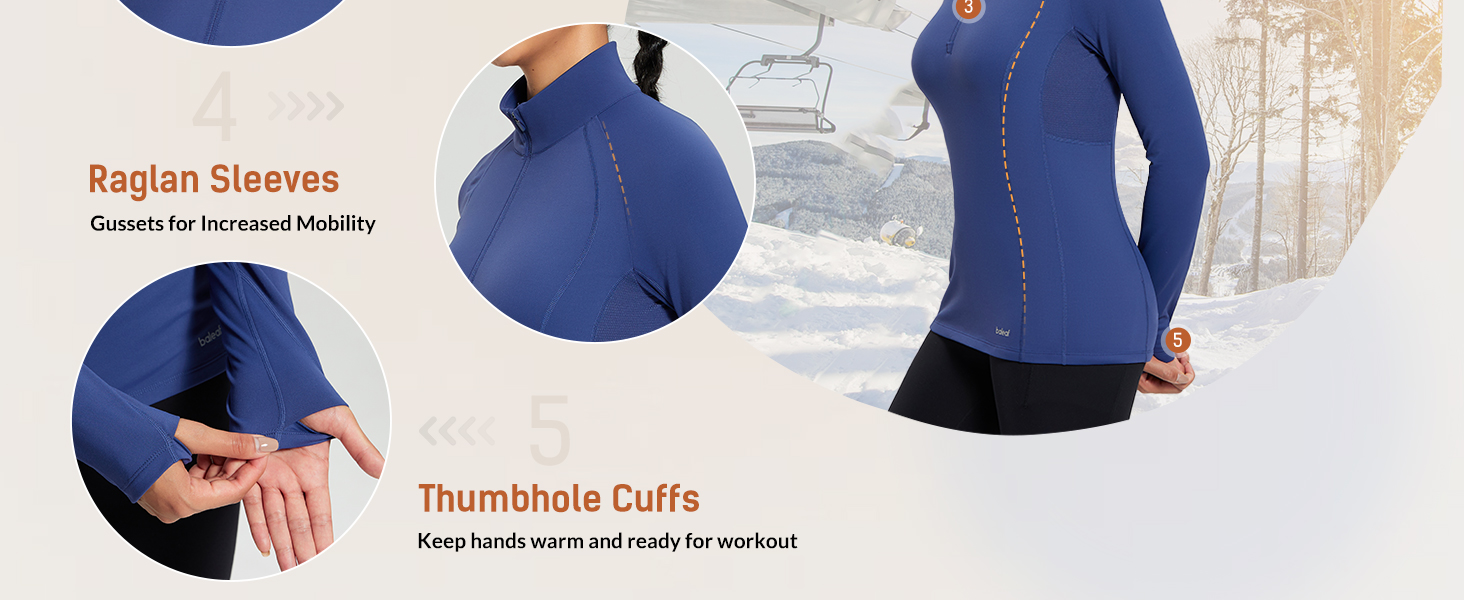 BALEAF Women's 1/4 Zip Fleece Pullover Thermal Long Sleeve Shirts Ski