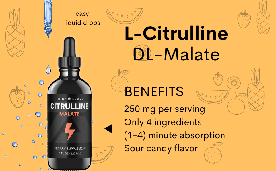 citrulline malate bottle on banner with benefits listed