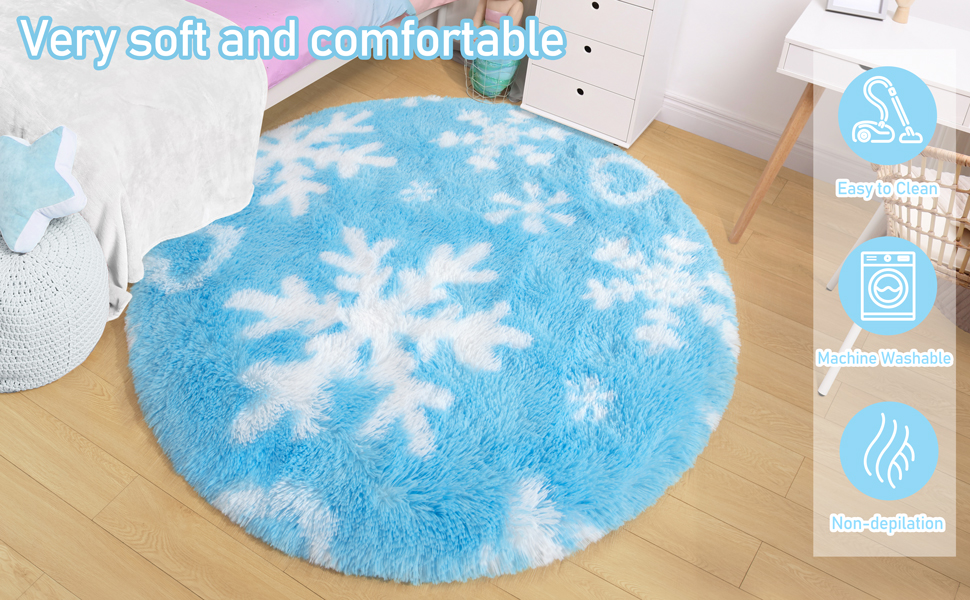 EVOIONOS Round Frozen Rugs for Girls Bedroom, 4x4 Feet